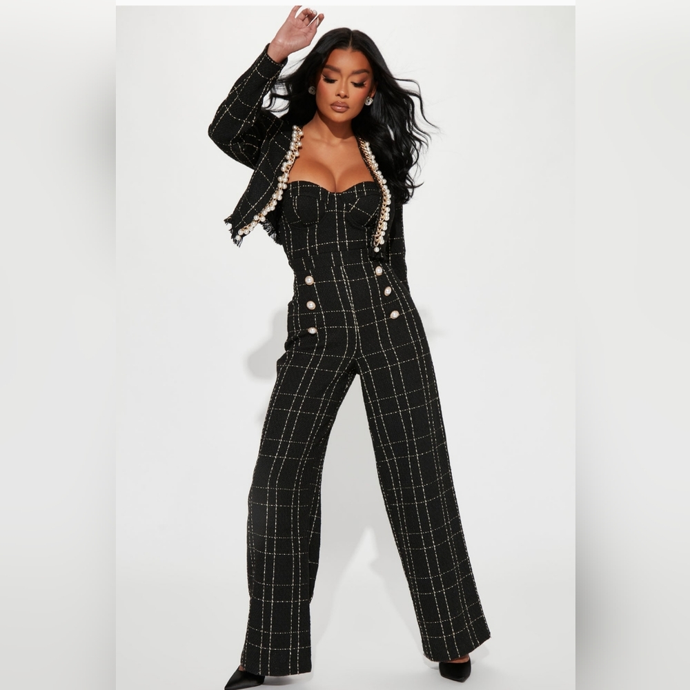 More Gossip Tweed Jumpsuit Set